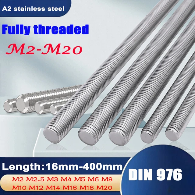 BARRA FILETTATA ACCIAIO inox DIN 975 976 V2A VA A2 M2 M2,5 M3 M4 M5 M6 ...