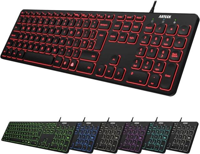 USB Wired Keyboard Universal Backlit 7-Colors & Adjustable Brightness Full Size