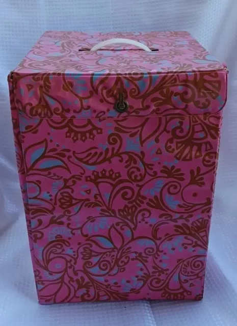 Vtg 1960s Mid Mod Wig Storage Box Pink Flower Design Vinyl Carry Case Retro