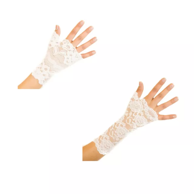 Women's Delicate Floral Lace Short Fingerless Gloves Cream For Prom Wedding New