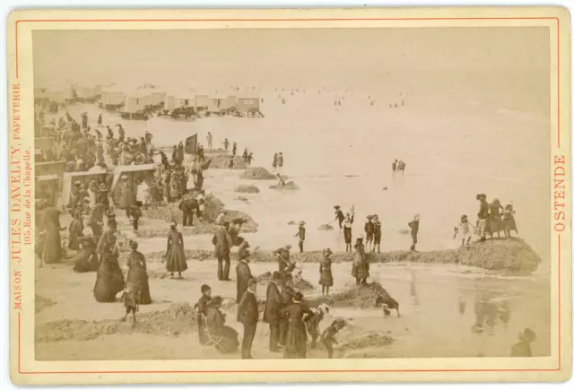 Belgique, Ostende, la plage Vintage albumen print	 Tirage albuminé