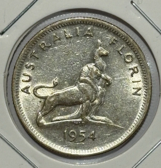 1954 AUSTRALIA ROYAL Visit Commemorative Florin Silver Coin EUR 6,05