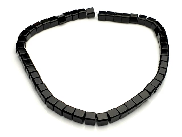 Strang Würfel Glas Perlen cube Quadrat schwarz opak runde Kanten 6 mm