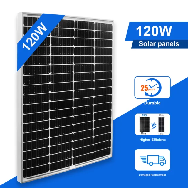120W Mono Solar Panel Off Grid Battery Charger for Garden RV Camping Marine Shed
