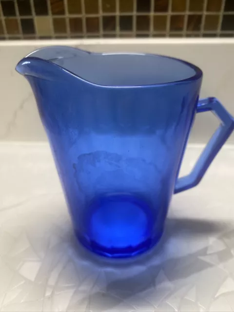 Vintage 1930's SHIRLEY TEMPLE Cobalt Blue Glass Pitcher ~ Nice