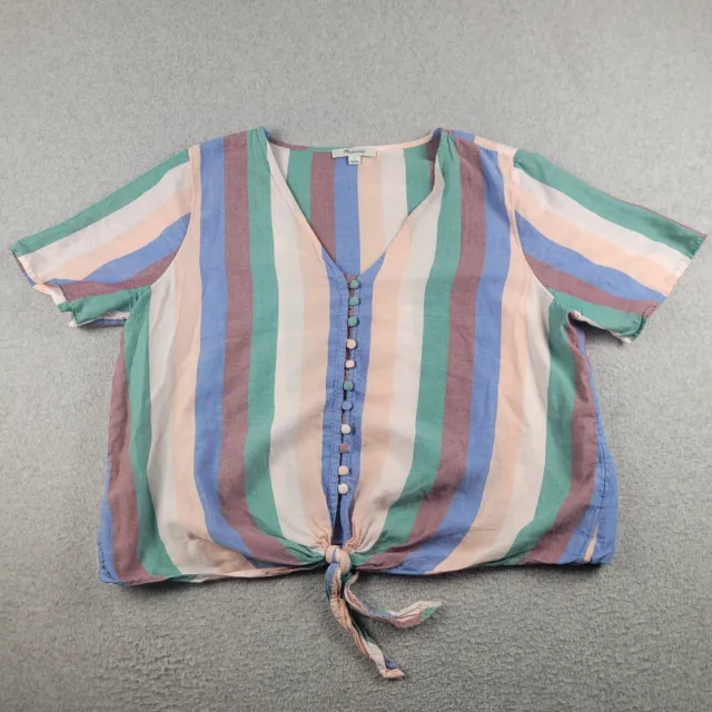 Madewell Top Womens Large Multicolor Flagstaff Stripe Novel Tie Front Button Up