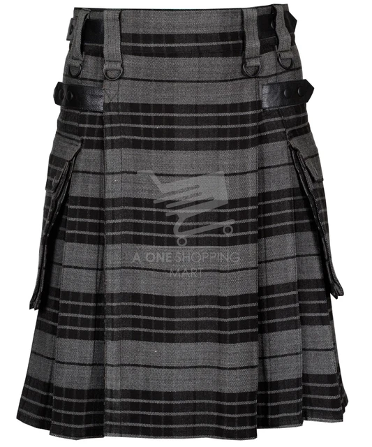 GRAY WATCH Tartan Scottish 8 Yard Tartan Kilt  Handmade Custom Made Utility Kilt