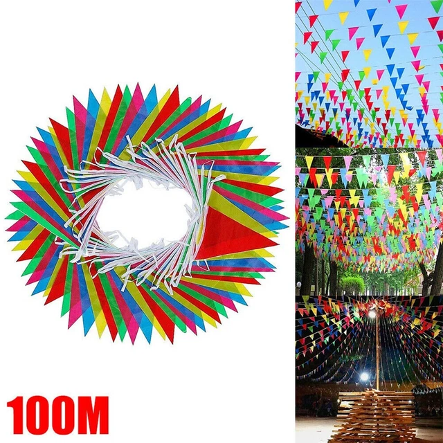 100M Multicolored Triangle Flags Bunting Banner Pennant Festival Outdoor-Decor