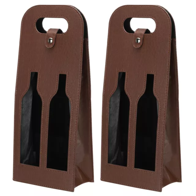 2 Bottle Wine Gift Bag 2pcs Wine Bag Reusable Leather Wine Tote Carrier, Brown-2