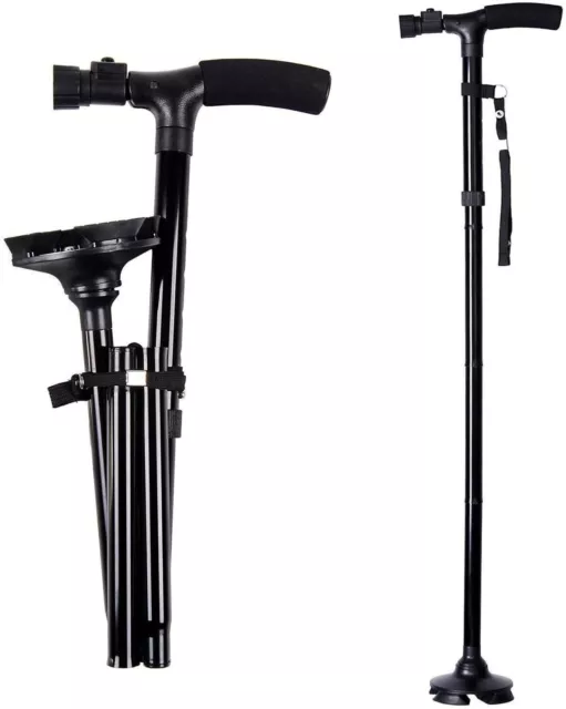 Universal Adjustable Walking Stick Cane Folding With Light LED Strap Handle Pole 3