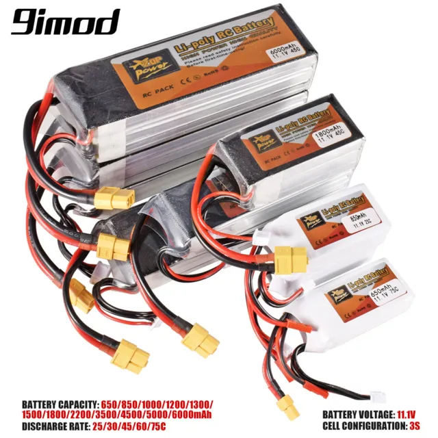 ZOP Power 3S RC Lipo Battery 11.1V w/ XT30 XT60 T Plug JST Plug for RC Car Boat