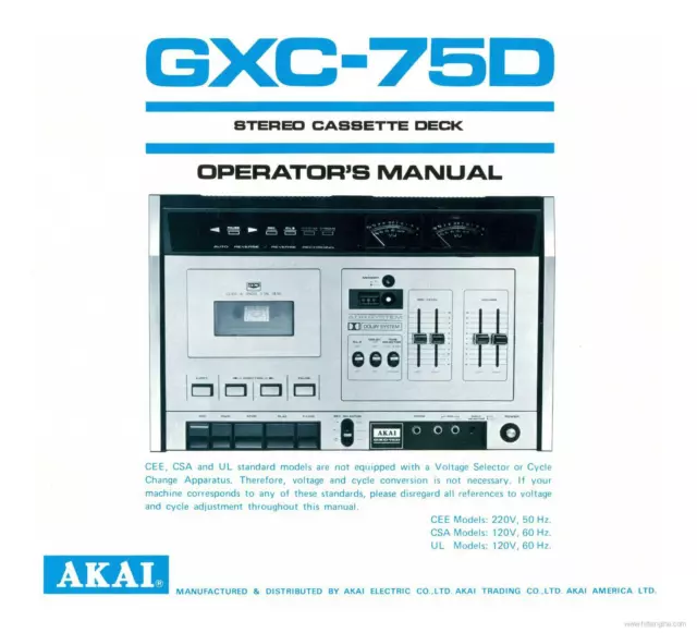 Bedienungsanleitung-Operating Instructions pour Akai GXC-75 D