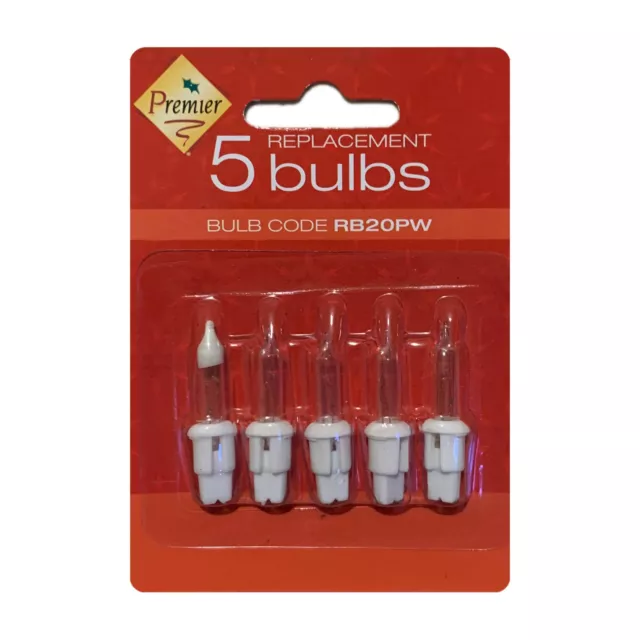 12V 0.96W RB20PW 5 Pack Clear Replacement Christmas Light Bulbs White