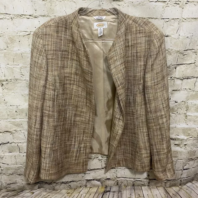 Talbots Womens Size 18 Tan Woven Tweed Lined Two Button Career Blazer Pockets