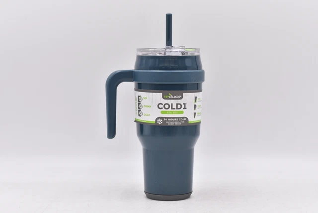 Reduce 40oz Stainless Steel Cold 1 Blue Mug with Lide / Straw and Handle