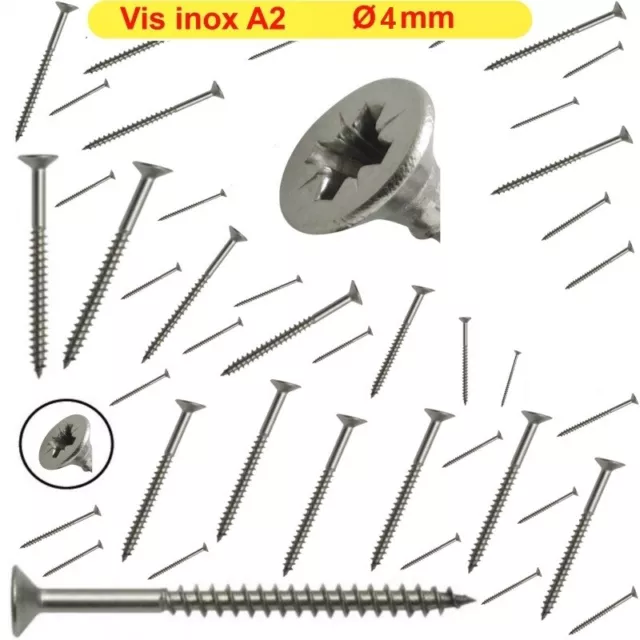 Vis INOX A2 Bois Cruciforme ( Lot x500 ) GAMME PRO 4x25 4x30 4x35 4x40 4x45