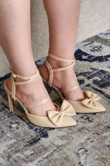 CHASE+CHLOE Women's Halston Sandal Pumps Shoes Beige Color Bow 4.5 in.Size 6M