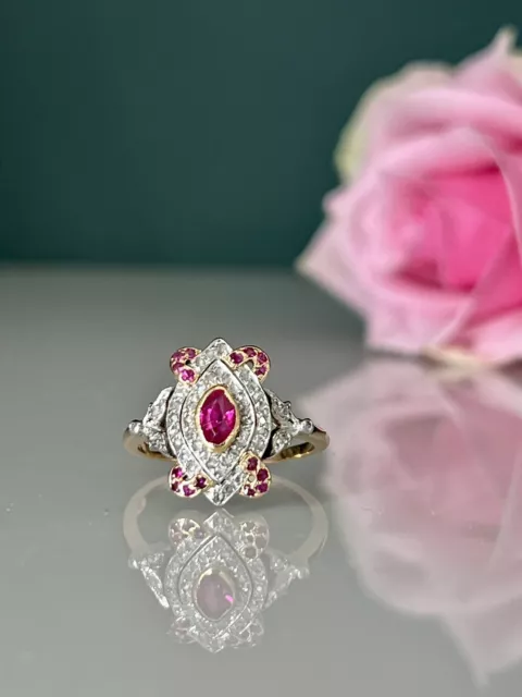 bague ancienne or 18 carats Rubis Diamants