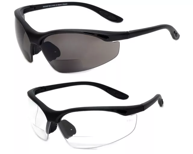 Calabria 91348 Wrap Around Bifocal Safety Glasses+2.00 BIFOCAL Clear Smoke 2Pack