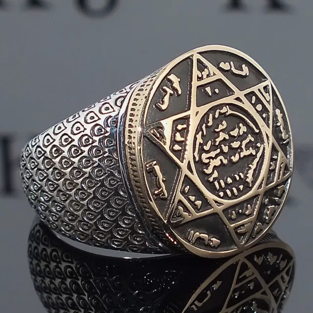 Silver Mens Signet Ring Seal of Solomon Solid 925 Sterling Talisman Islamic