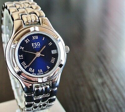 Vintage Swiss Esq Movado Date Elegant Quartz Women's All S Steel Bracelet Watch