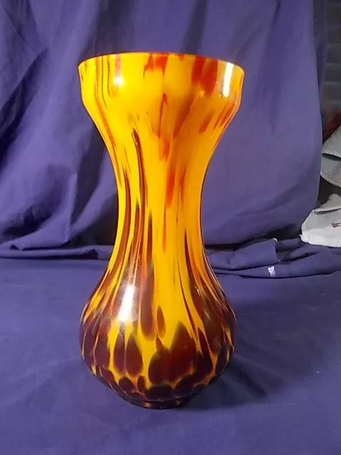 Czech Kralik or Ruckl Art Glass Spatter Vase, 9" Tall