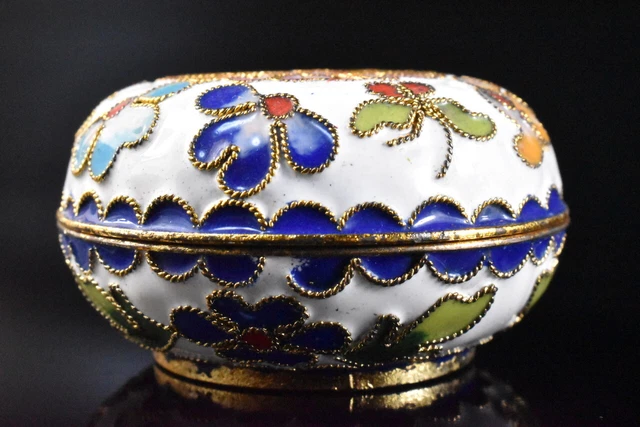 M2891: Japanese Metal Cloisonne-ware Flower inlay sculpture INCENSE CONTAINER