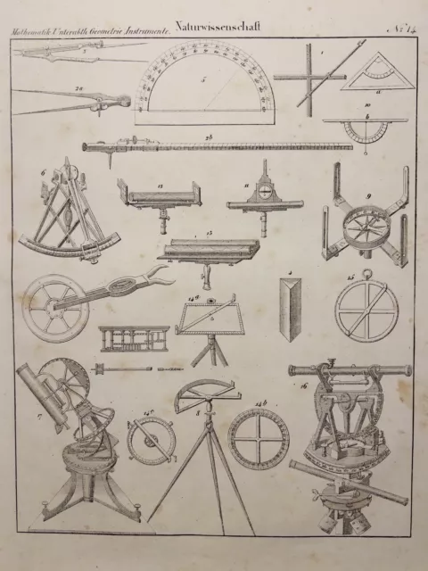 Antiquarische Lithographie 1833 Physik Mathematik Geometrie Instrumente Untrabth