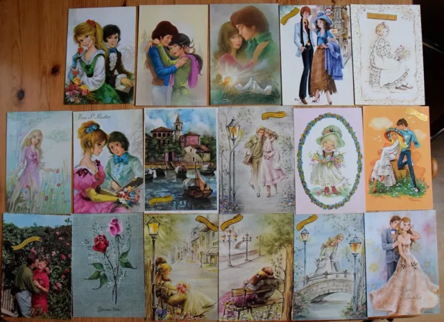 Lot de 17 CPM ou CPSM fantaisie - Couples - Enfants - St-Nicolas...