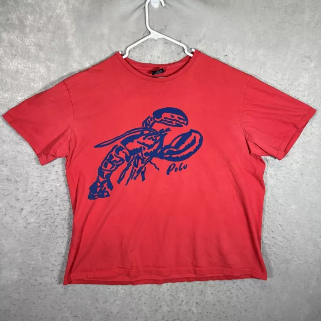 A1 Vintage 90s Polo Ralph Lauren Lobster T Shirt Adult 2XL XXL Red Mens