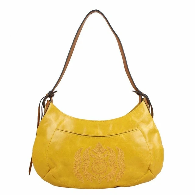 Sac demi-lune Sylvain Lefebvre cuir patiné - Moutarde