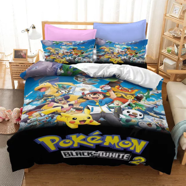 3D Pikachu Pokémon Anime Duvet Set Bedding Set Pillowcase Single Double King UK 2