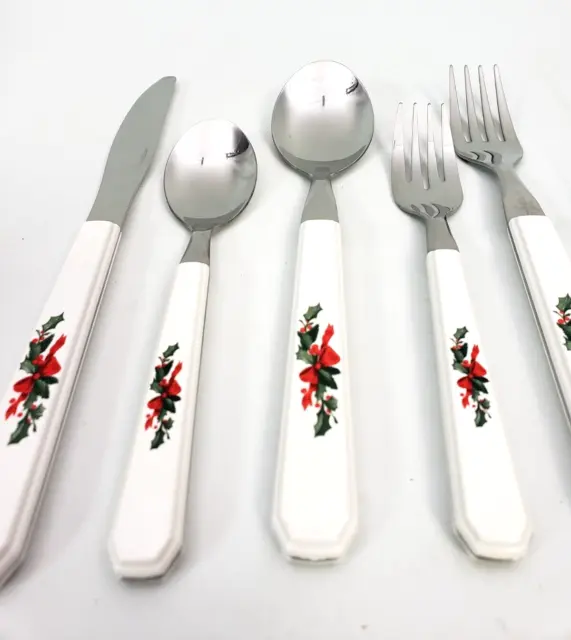 5 pc Pfaltzgraff Christmas Heritage Flatware place setting vintage Stainless