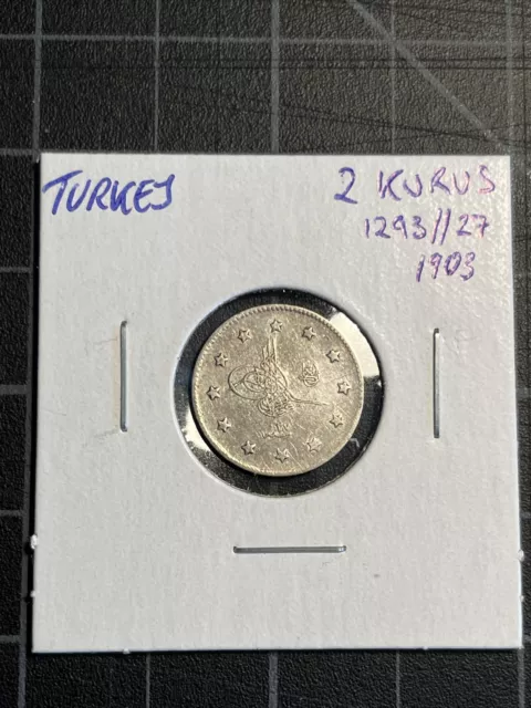Turkey 2 Kurus 1293/27 1903 Silver