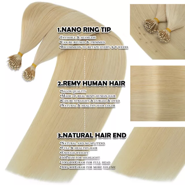 Nano Ring Tip Beads Loops Double Drawn Real Hair Extensions 100% Remy Human Hair 2