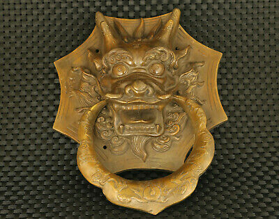 big chinese old bronze hand cast dragon statue door holder guarding Town house