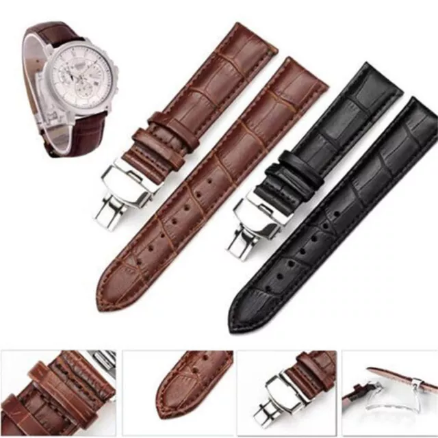 Mens Genuine Leather Watch Strap Wristwatch Belt Bands 12-24mm Black Brown UK