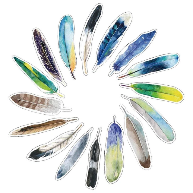 60 Pcs Feather Bookmarks Colorful Feather Shape Paper Bookmarks