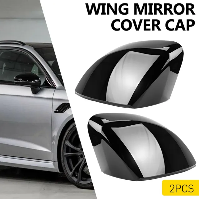 2x Gloss Black Right & Left Side Door Wing Mirror Covers Caps for Audi A3 S3 8v