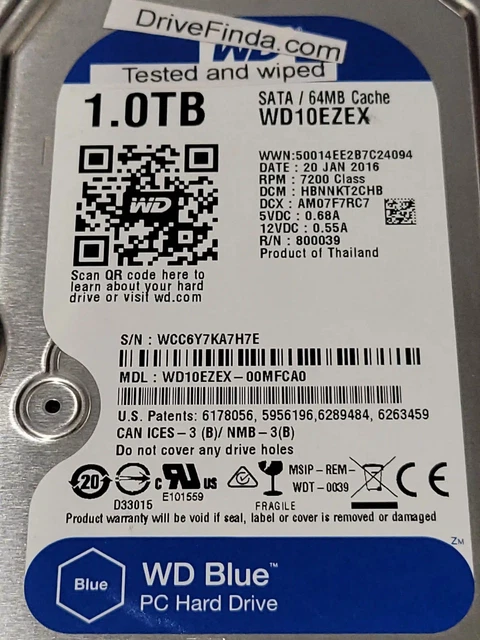 WESTERN DIGITAL WD10EZEX-00MFCA0 WCC6 HBNNKT2CHB REV P1 2060-800039-001 ...