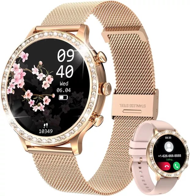 Smartwatch Damen mit Telefonfunktion 1,32" Display für Android & iOS - Gold Rosa 3