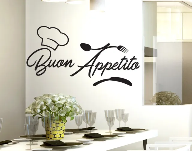 STICKERS ADESIVO MURALE adesivi murali per cucina buon appetito da parete  wall EUR 14,00 - PicClick IT