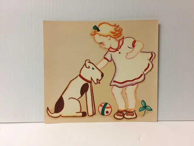 1939 The Meyercord Co Calcomanía decoración de pared transferencias código niña y perro 135