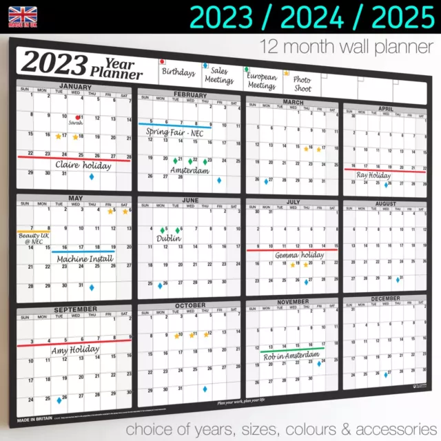 Wall Calendar ✔2023✔2024✔2025 Wall Year Planner Chart 12 months✔Holidays✔Staff