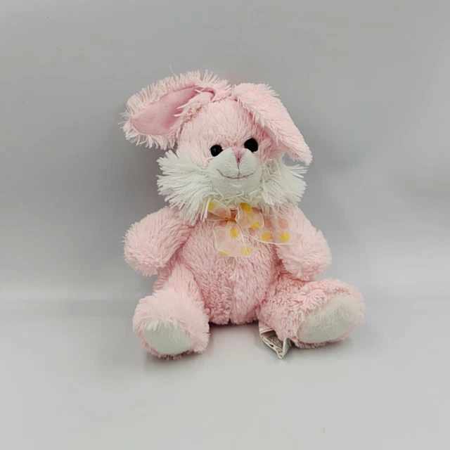 Doudou peluche lapin rose blanc rubans pois SIPLEC - 33088