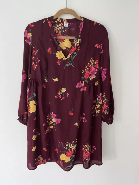 NWT Old Navy Floral Long Sleeve Swing Dress Maroon Sz Small