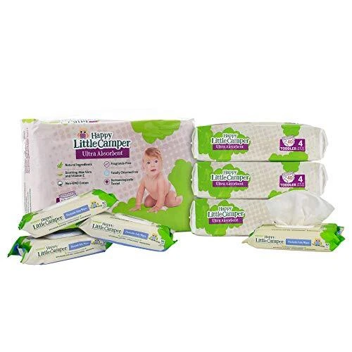 Happy Little Camper Natural Diapers Size 4 22-37 lbs - Disposable Cotton Baby...