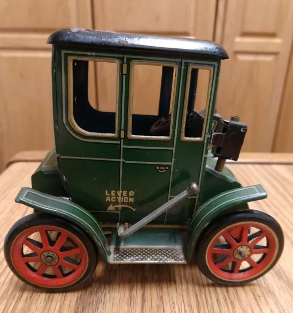 Vintage Lever Action Tin Windup Car Modern Toys (Masudaya) Japan c. 1960's