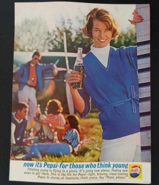 Pepsi Cola For those Who Think Young Beautiful Woman 1961 Print Advertisement
