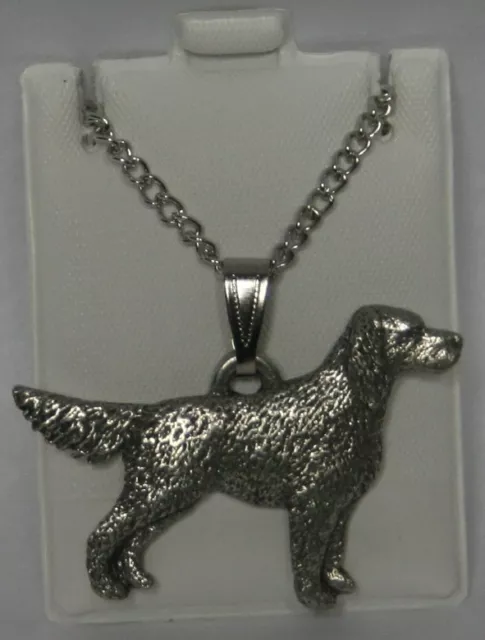 English Setter Tail Out Dog Harris Fine Pewter Pendant w Chain Necklace USA Made